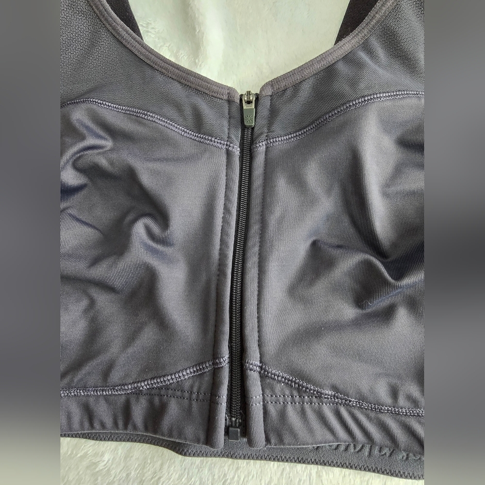 Athleta Front Zip High Impact Charcoal Gray Sports Bra Womens Size 36C - Picture 3 of 9